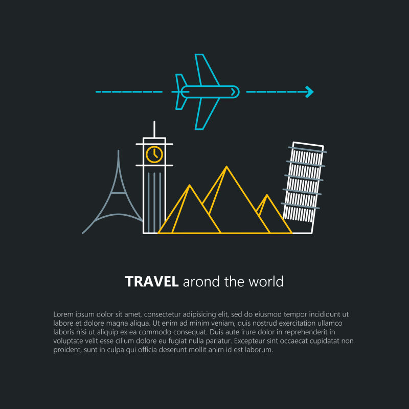 创意线条艺术风格的矢量旅行概念插图
