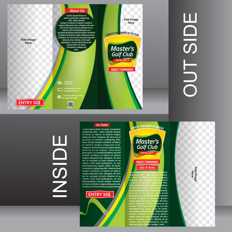 三倍绿色高尔夫小册子样板矢量插图