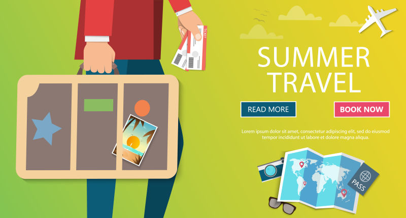 夏季旅行概念横幅矢量设计