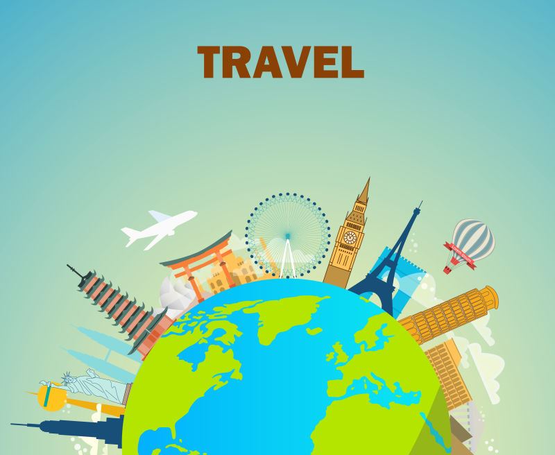 世界旅行主题插图矢量设计