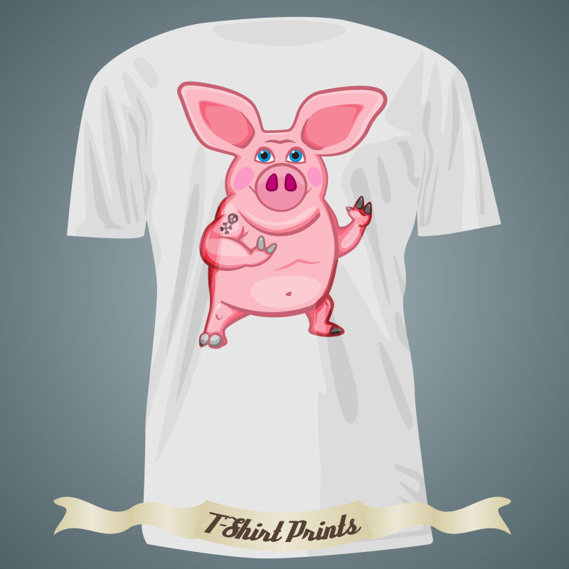 卡通粉红猪T恤矢量设计