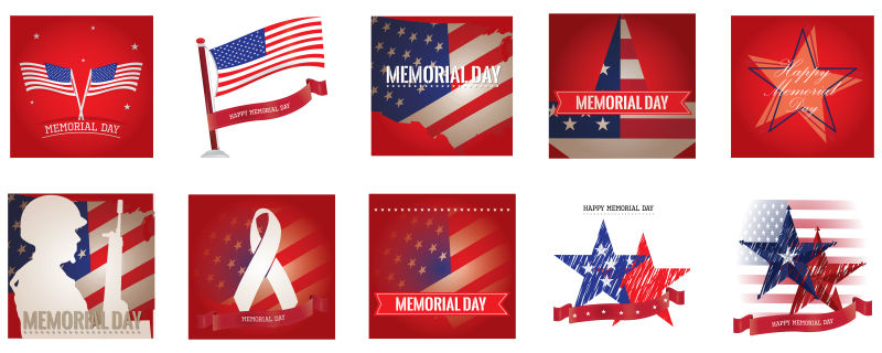 阵亡将士纪念日的不同旗帜矢量
