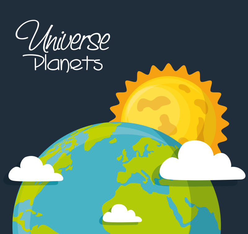 太阳地球白云宇宙行星矢量