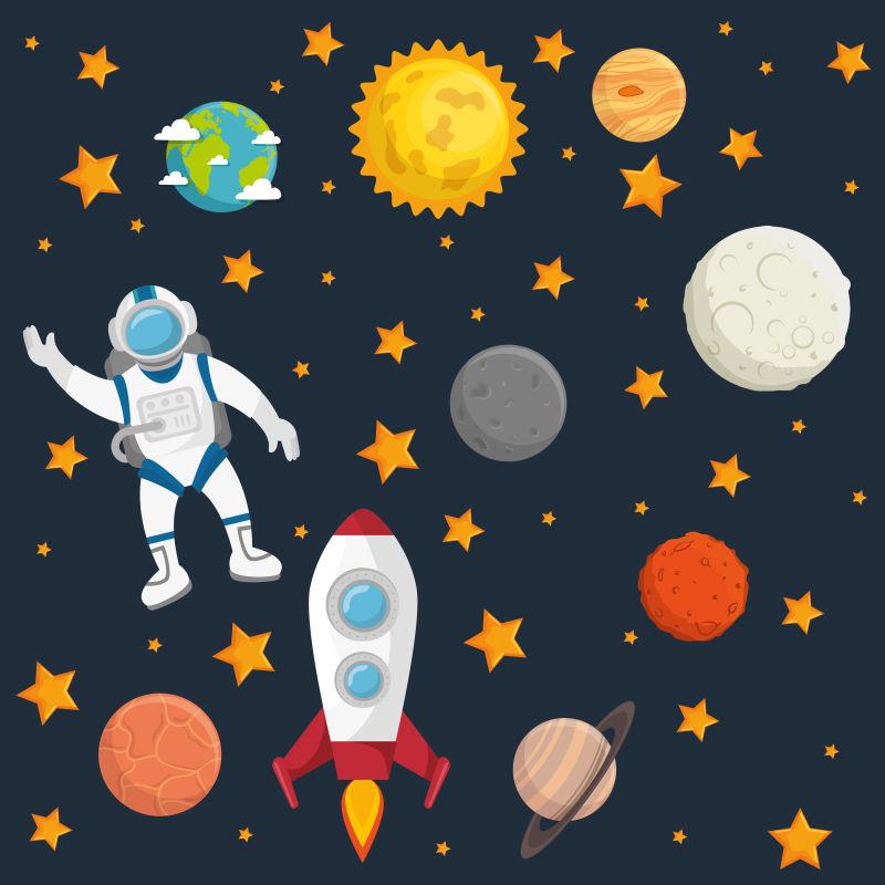 火箭宇航员星球宇宙行星空间概念矢量矢量