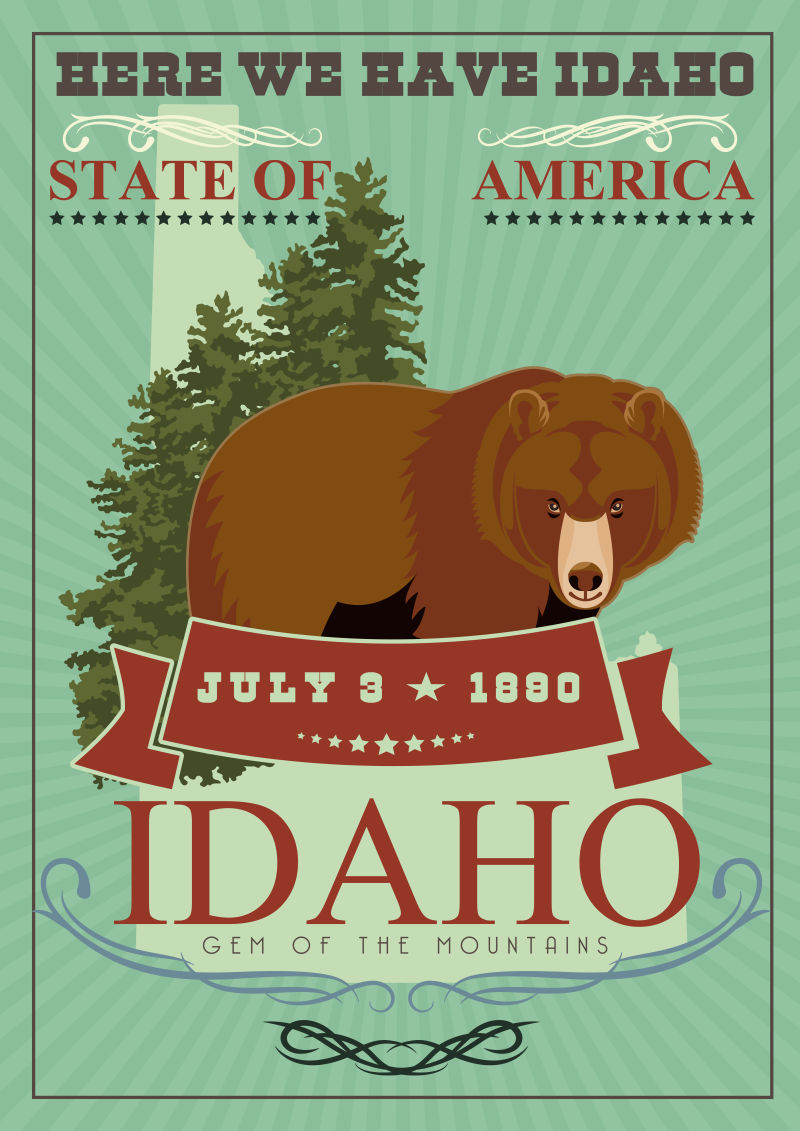美国爱达荷州旅游海报矢量设计