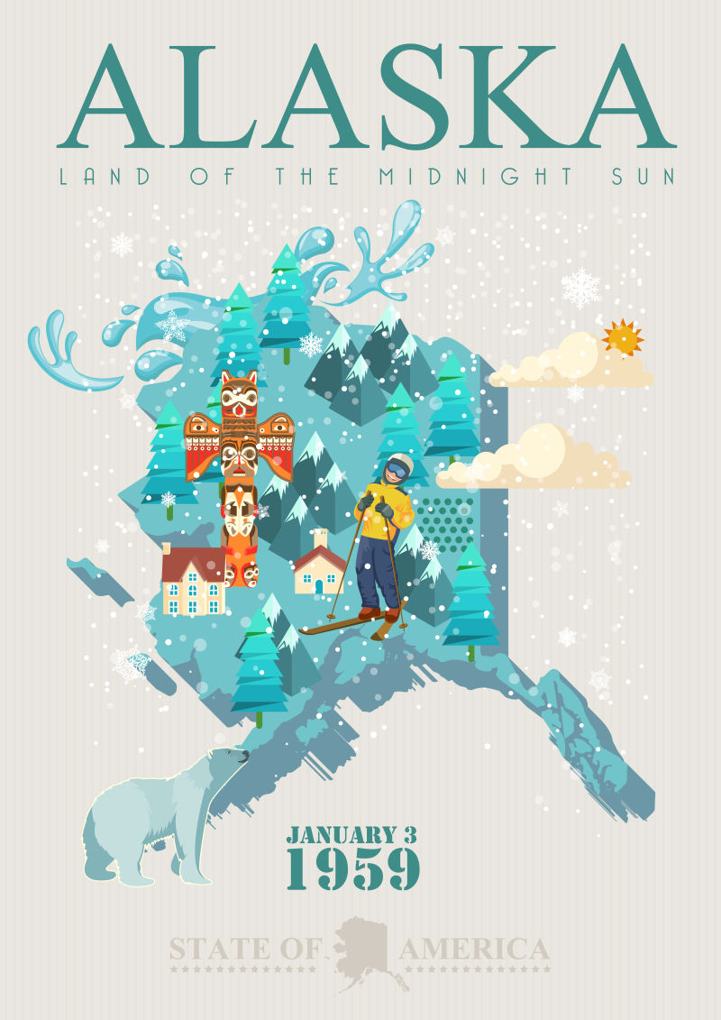 美国阿拉斯加旅游海报矢量设计