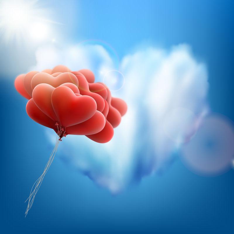 心形天空和气球矢量