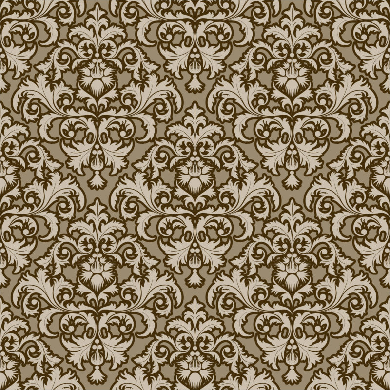 棕色叶子和花朵的矢量欧式装饰背景