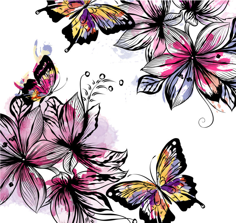 矢量水彩风格的花卉设计背景