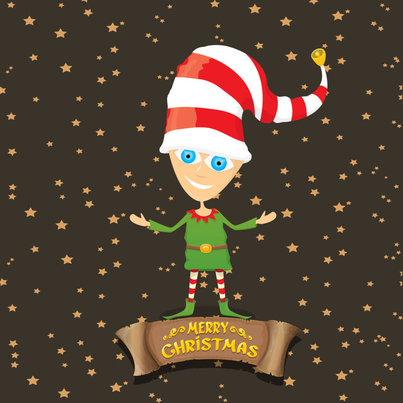可爱圣诞快乐精灵矢量图