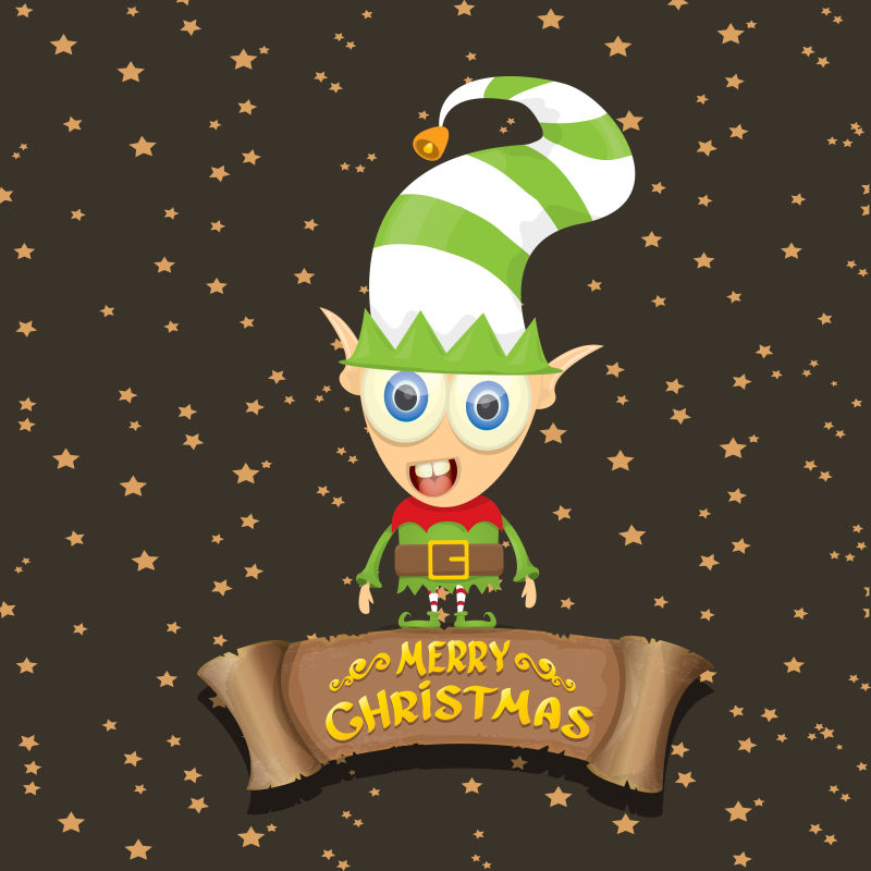 卡通可爱圣诞快乐精灵矢量图