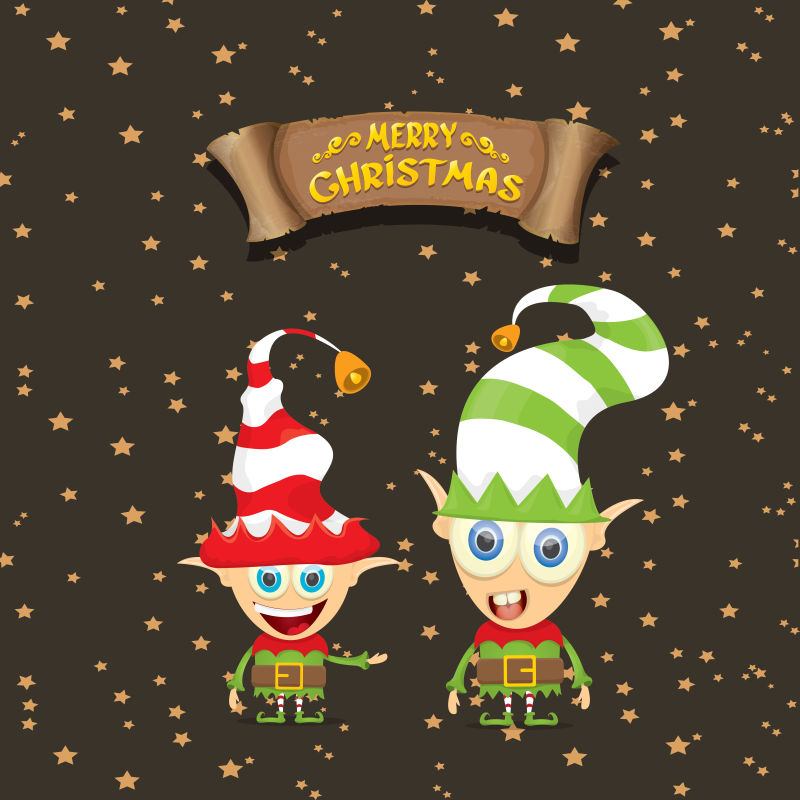 圣诞精灵矢量贺卡