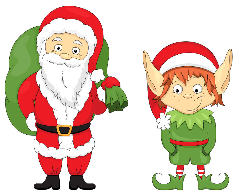 矢量圣诞老人与精灵