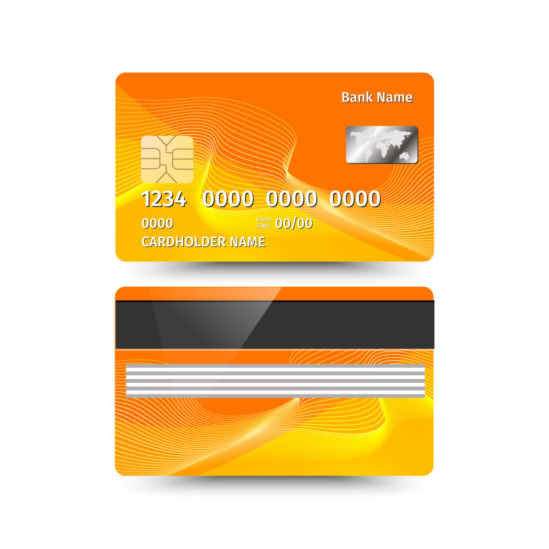 矢量橙色的信用卡的正面和背面设计