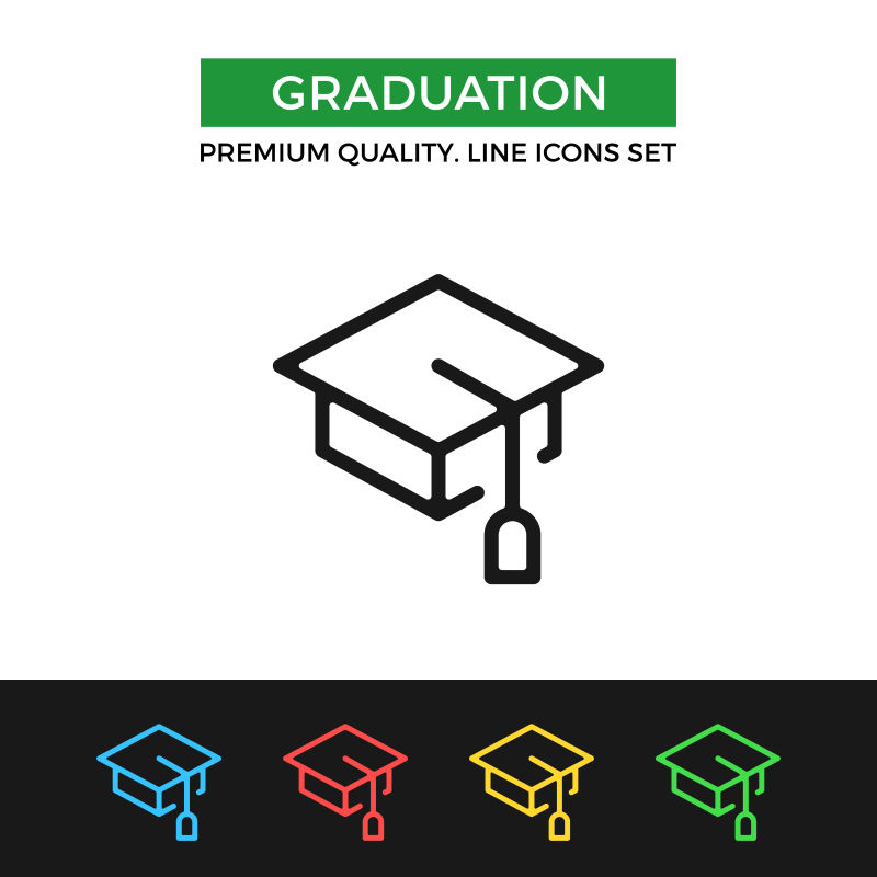 矢量畢業博士帽細線圖標