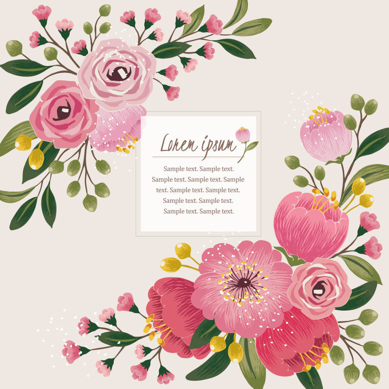 创意矢量美丽的手绘花卉元素卡片设计