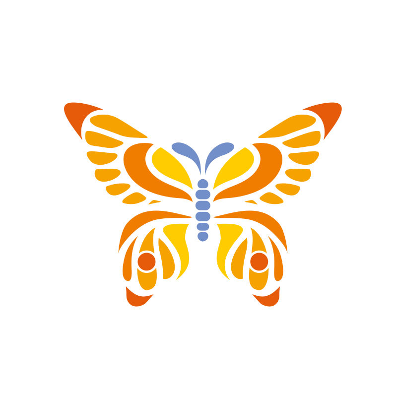橙红色和黄色的蝴蝶标志矢量创意logo设计