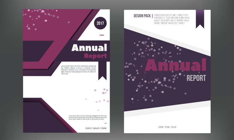 深紫色和白色拼接宣传册设计矢量图