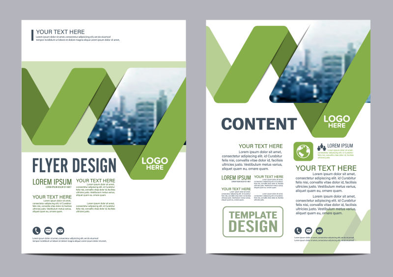 绿色创意城市风景宣传册设计矢量图