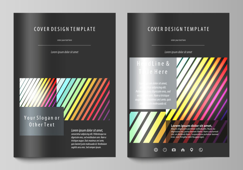 矢量彩色斜线元素的宣传封面设计