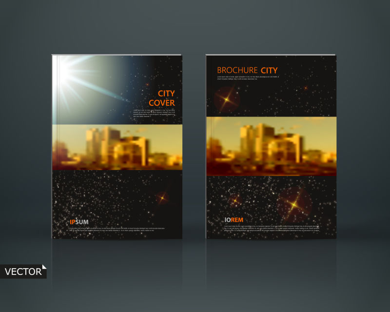 黑色城市风景宣传册设计矢量图