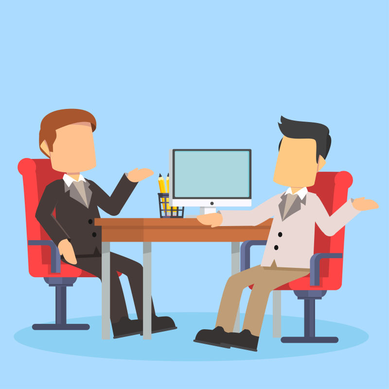 矢量商人在办公桌上议论