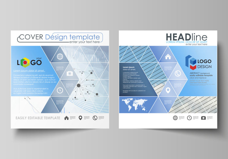 现代蓝色调宣传册设计矢量图