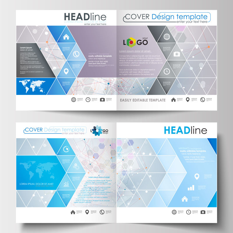 简单的蓝色调宣传册设计矢量图