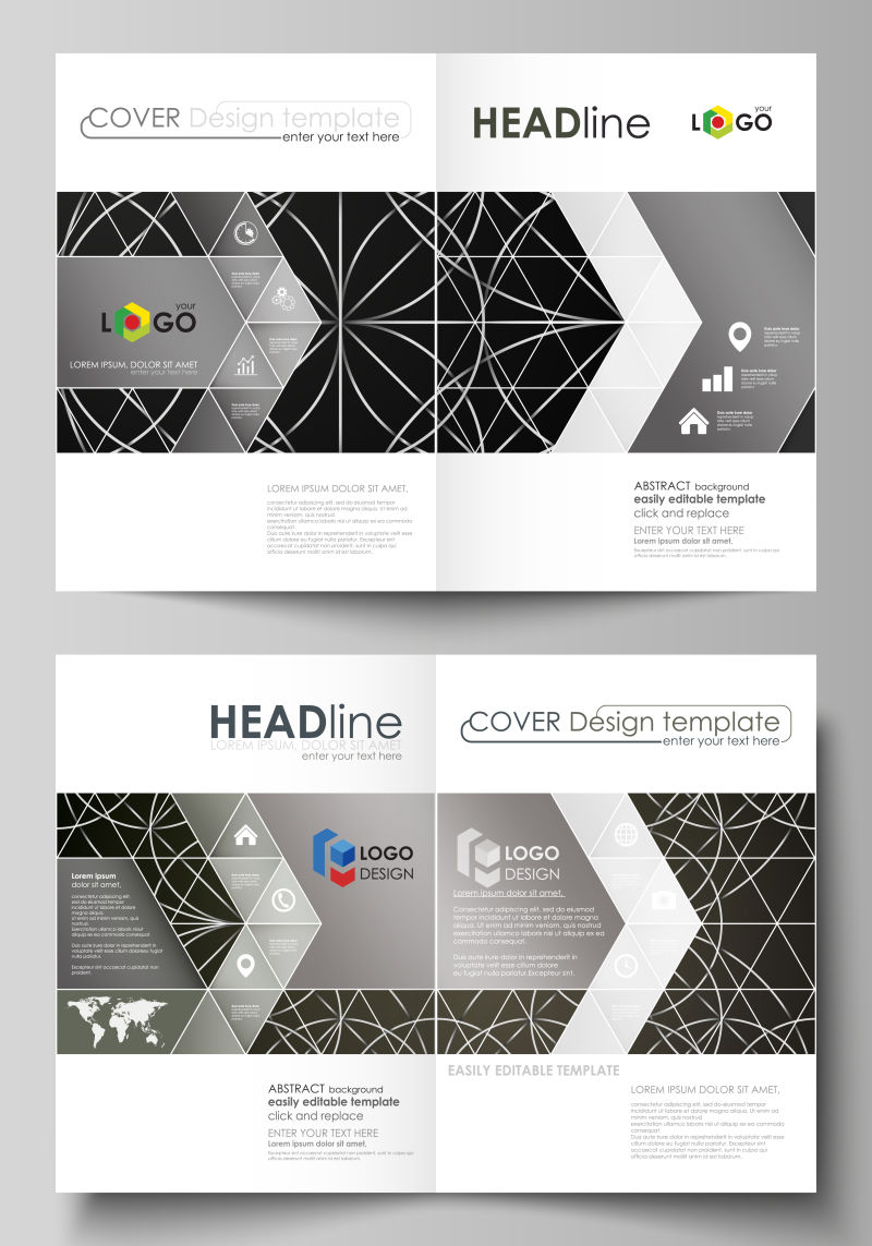 黑色的抽象线条背景宣传册设计矢量图