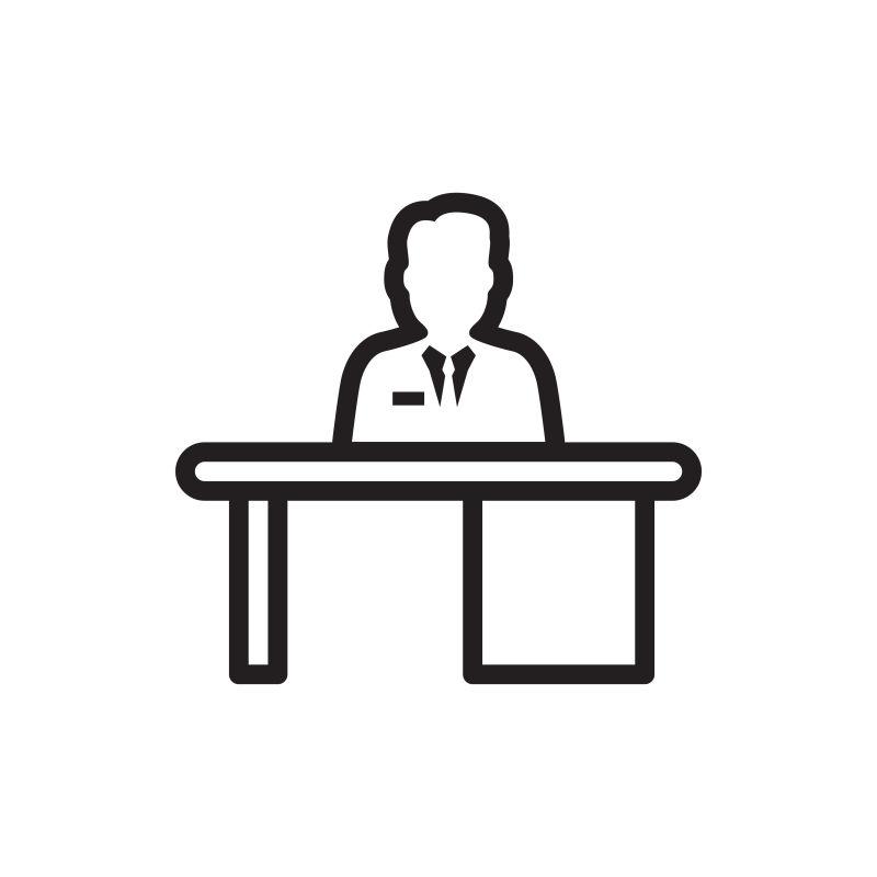 矢量在桌子上工作的人图标