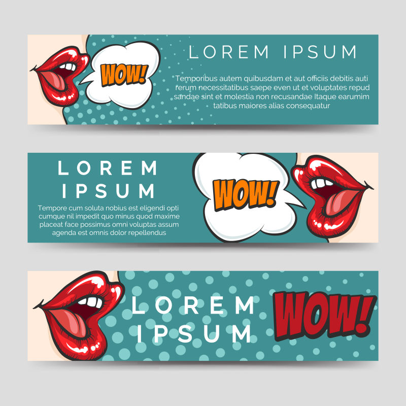 矢量嘴唇和说话气泡横幅设计