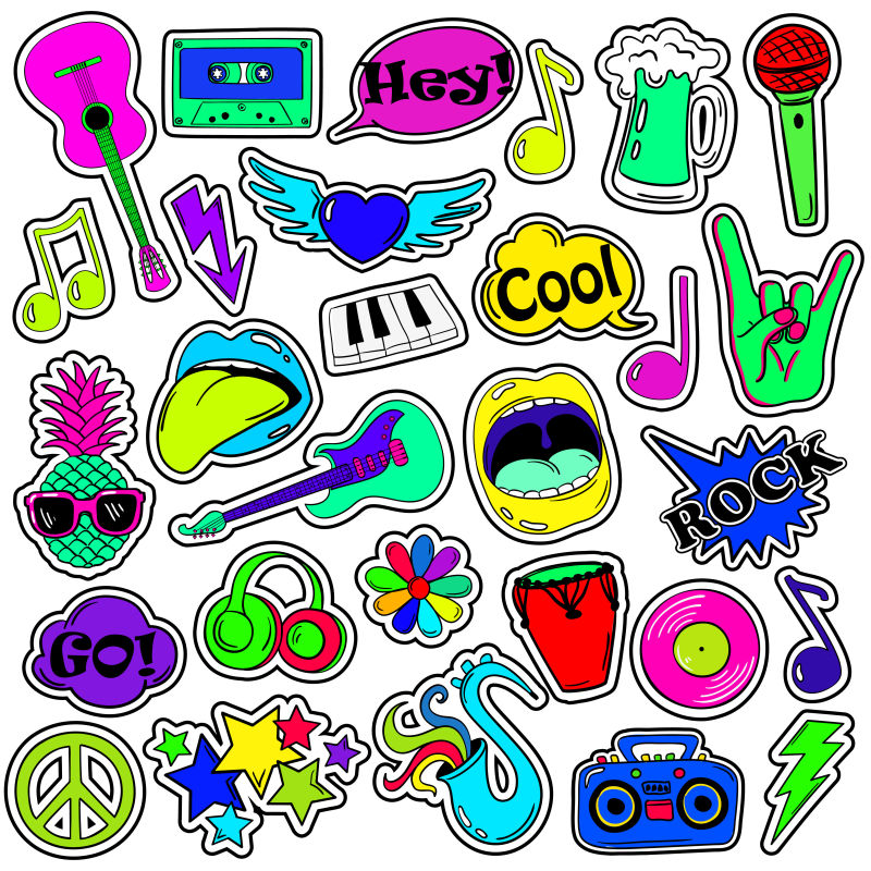 矢量一套有趣的卡通音乐贴纸