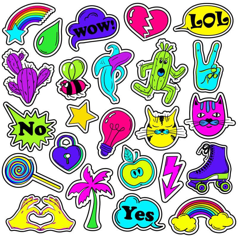 矢量漫画风格的时装贴纸