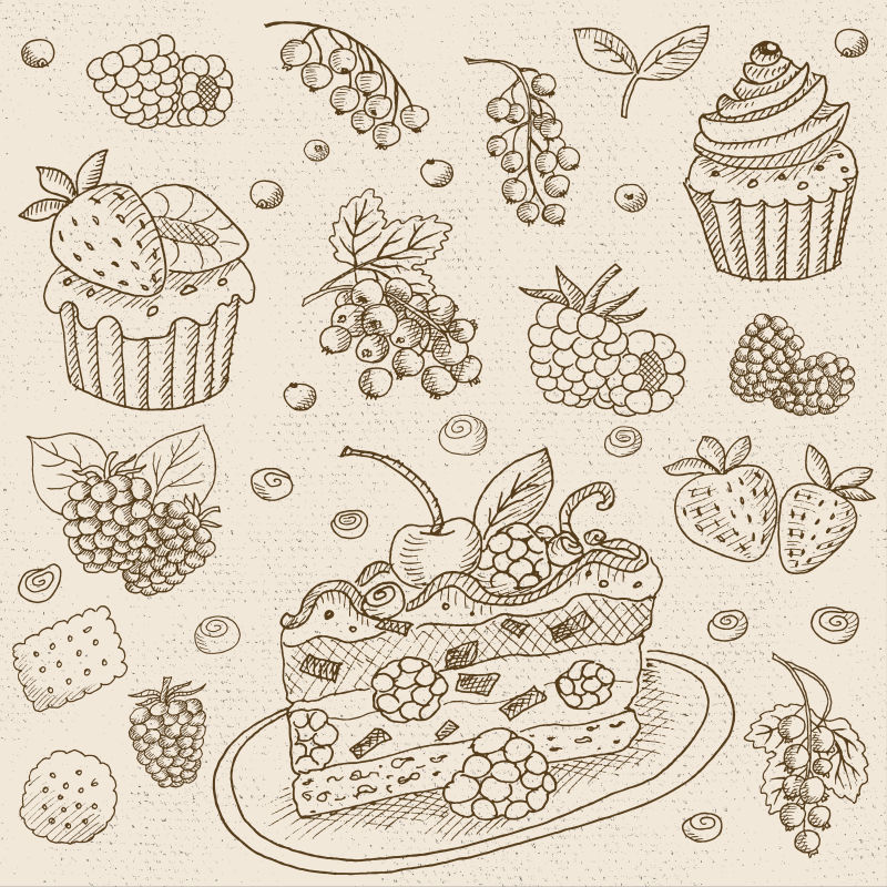 粉笔画在黑板上的矢量食物