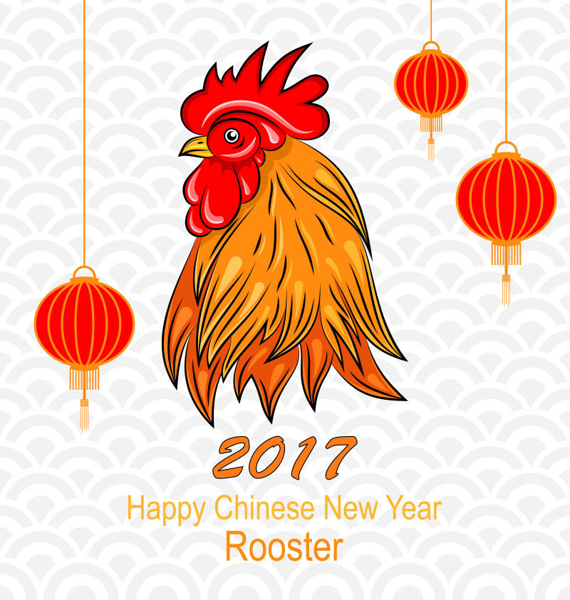 矢量红色公鸡元素新年快乐插图