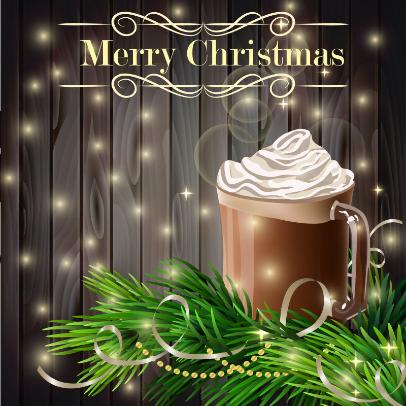 热巧克力灰色亮点的圣诞背景矢量设计
