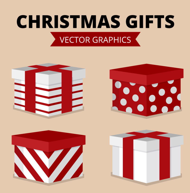 矢量彩盒背景下的圣诞礼物