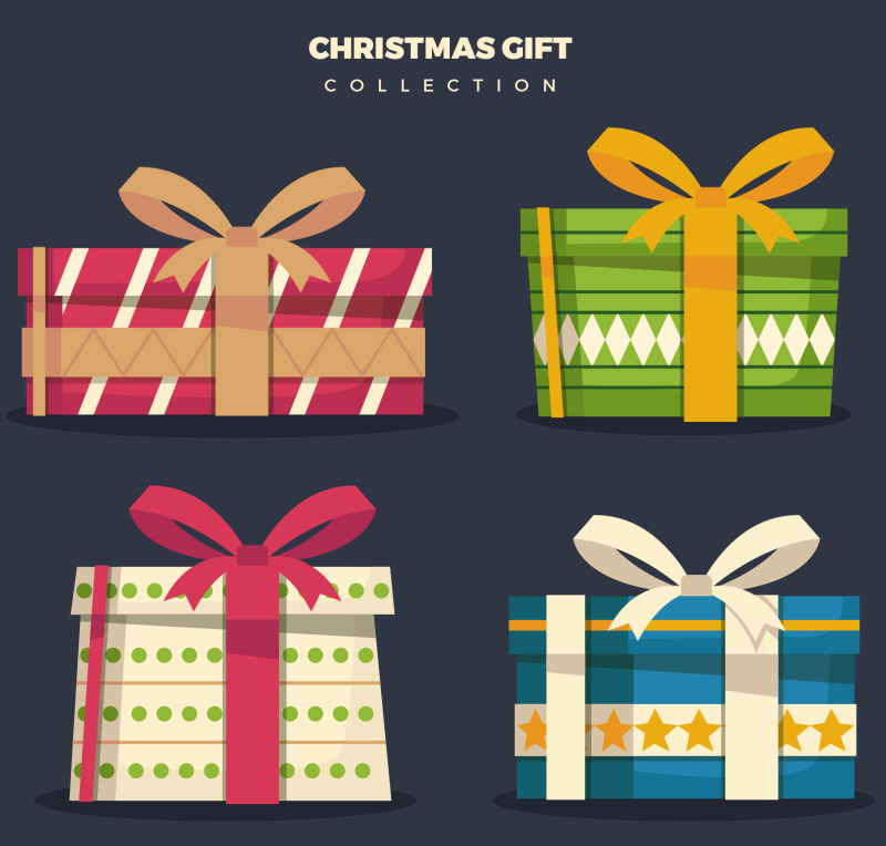 矢量不同颜色圣诞礼品盒