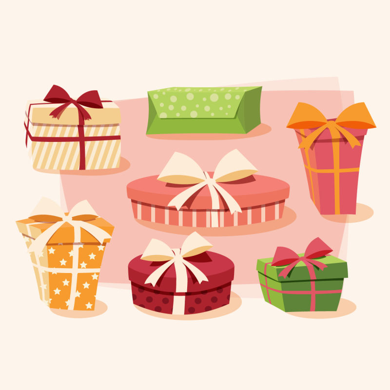 矢量时尚多彩蝴蝶结圣诞礼物