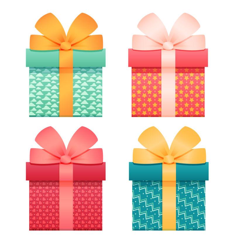 不同颜色不同丝带的礼品盒矢量
