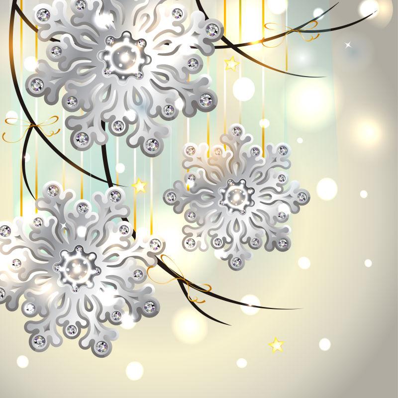 银白色雪花的圣诞贺卡矢量设计