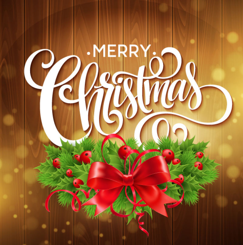 圣诞冬青花环背景矢量插图