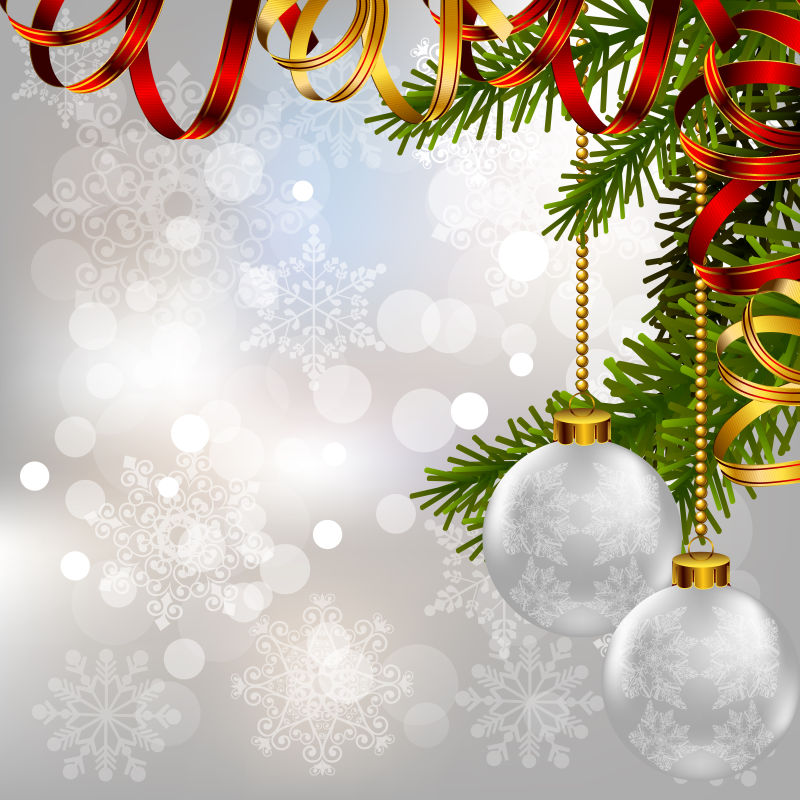 圣诞球和杉木装饰的矢量背景