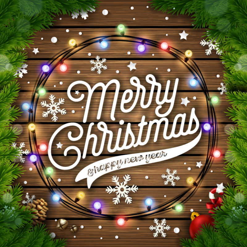 圣诞快乐的木制背景矢量插图