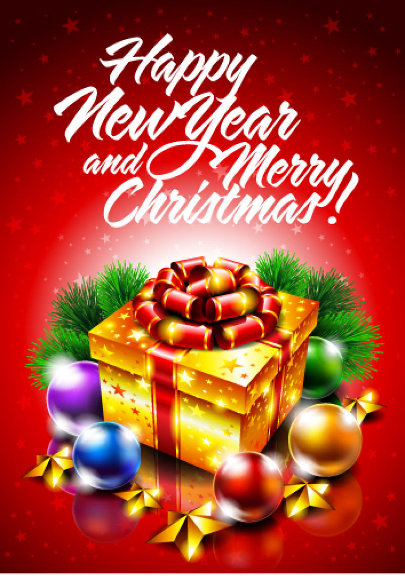 带有金色礼物盒的圣诞节背景矢量