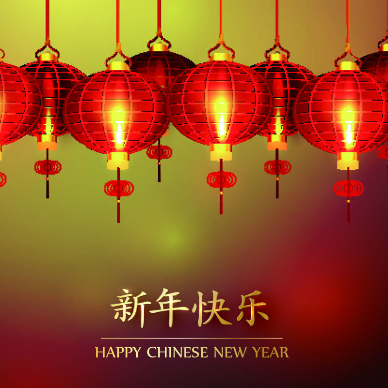 中国传统色彩的的红色灯笼新年矢量插图