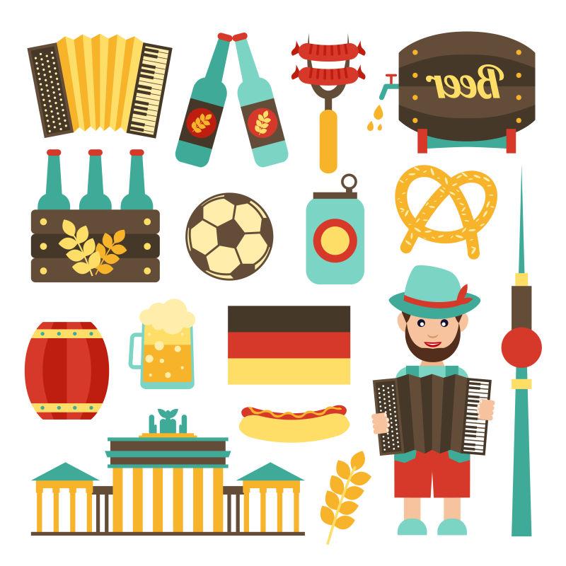 矢量德国旅游景点美食与啤酒图标