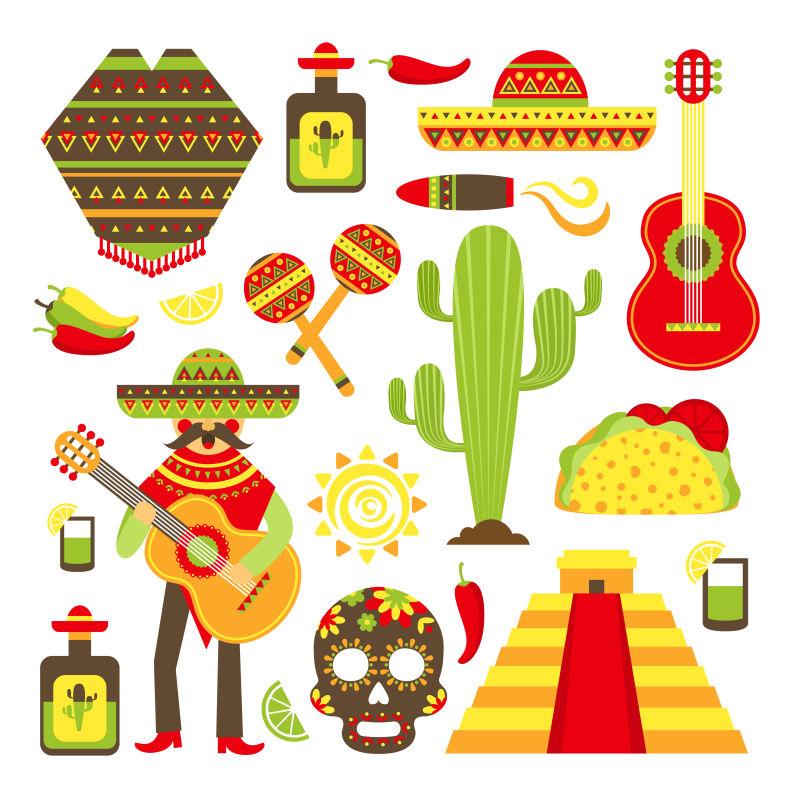 矢量墨西哥旅游符号装饰图标
