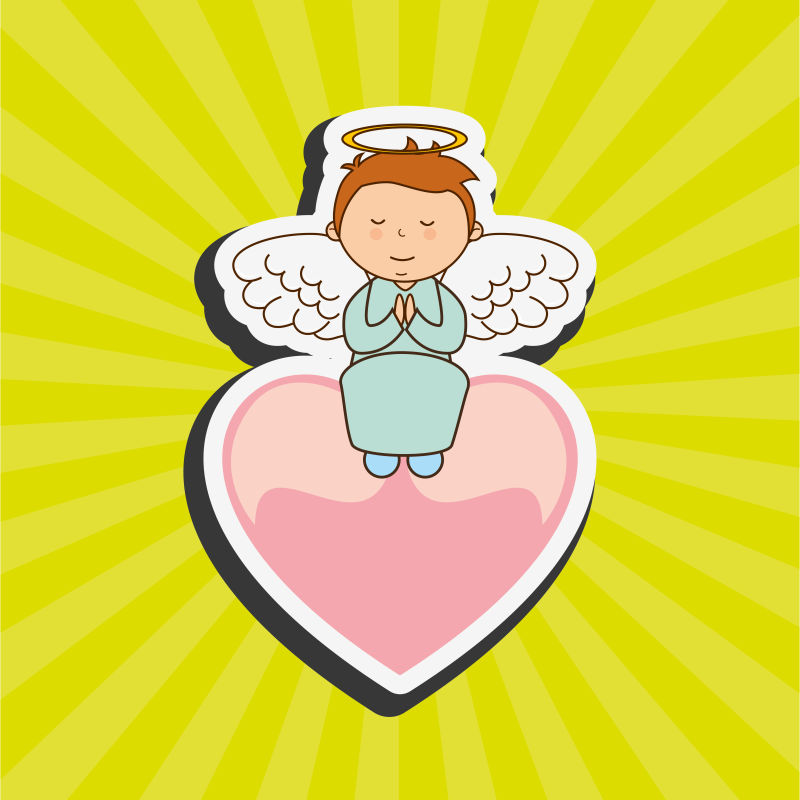 坐在心形上的可爱的小天使矢量插图