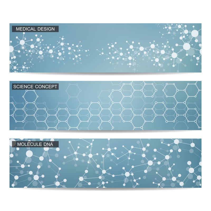 矢量分子结构DNA和神经元抽象横幅设计